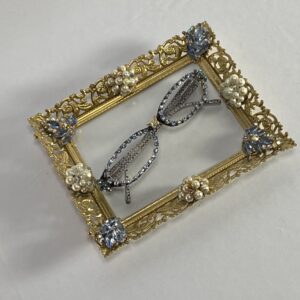 Blue and White Jewels on Gold Metal Frame